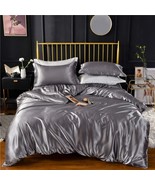 Grey Gray Luxury Silk Bedding Set. Include Silk Duvet Cover, Silk Pillow... - £70.10 GBP