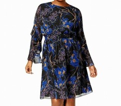 INC International Concepts Black Blue Mesh Party Dress Ruffle Bell Sleev... - $39.00