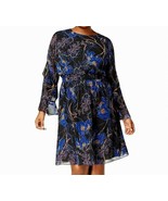 INC International Concepts Black Blue Mesh Party Dress Ruffle Bell Sleev... - £31.17 GBP