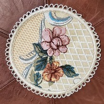 Vintage Doily Floral Round 7.5 Inch Red Blue Orange Ivory - $13.10