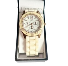 New Box Novelle by Accutime Women Cream Colored Silicone Band Watch 4IN1... - $19.99