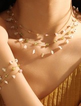 18k Gold Fairy Stones Necklace &amp; Bracelet Set - Delicate, Trendy, matching - £44.34 GBP