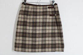 Vtg Y2K Gap 8 Brown Plaid Wool Blend Wrap Mini Skirt 28&quot; Waist - $34.20