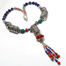 Coral Tibetan Turquoise Lapis Lazuli Handmade Fashion Necklace Nepali 18&quot; SA 498 - £23.97 GBP