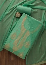 salwar kameez unstiched suit fabric Green Zariwork Semi Crepe - £95.74 GBP