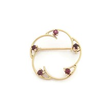Vintage 1930&#39;s Ruby Open Circle Brooch Pin 14K Yellow Gold, 1.76 Grams - £235.81 GBP