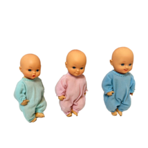 Vintage Vinyl Triplet Baby Dolls with Sleeper 2 Boys 1 Girl Blue Eyes 6.5&quot; Lot 3 - £15.05 GBP