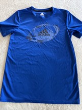 Adidas Boys Blue Black Football Short Sleeve Athletic Shirt Medium 10-12 - £7.32 GBP