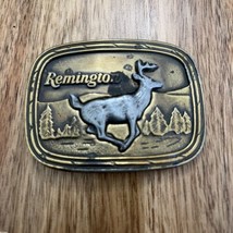 Vintage 1979 Remington &quot;Running White Tail Deer&quot; Brass Belt Buckle Two Toned - £10.70 GBP