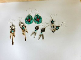 4 sets of  Southwest Style Silver Tone with Turquoise  Pierced Earrings New   50 - £11.07 GBP