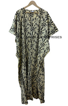 Leaf Print Black Women Maxi Cotton Long Kaftan Bathrobe Maternity NightDressGown - £24.77 GBP