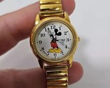 Lorus Mickey Mouse Watch V501-0130 Gold Tone Case Stretch Band Needs Bat... - $14.80
