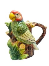 MAJOLICA Multi-colored Parrot Cockatoo Pitcher Jug 1980s Vintage Tiki-ba... - $87.62