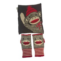 Sock Monkey Knit Fingerless Gloves Purse Bag Mitten &amp; Pouch Set Handcrafted VTG - $28.04