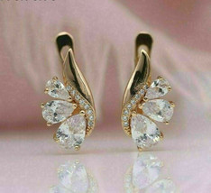 10K Rose Gold Over 2.00 Ct Pear Cut Diamond Brilliant Huggie Hoop Earrings - £68.89 GBP