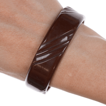 8&quot; c1940&#39;s Carved Bakelite Bangle chocolate - $74.25