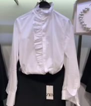 Zara Bnwt 2024. White Ruffled Poplin Shirt. 2650/654 - £49.34 GBP