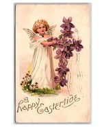 Angel and Violet Flowers A Happy Eastertide Embossed DB Postcard S6 - £2.77 GBP