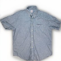 Brooks Brothers Shirt Mens L Irish Linen Blue Check Short Sleeve Polo Button Up - £16.85 GBP