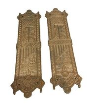 Pair Of Ornate 1880’s Cast Bronze Swinging Door Floral Push Plates  - $198.00