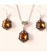Victorian brown Silver jewelry set cognac brown set necklace earrings Vi... - $52.00