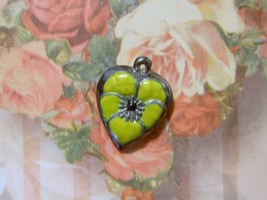 Vintage Sterling silver enameled puffy heart charm- CHARTREUSE pansy - £22.98 GBP
