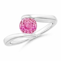 ANGARA Bar-Set Solitaire Round Pink Sapphire Bypass Ring for Women in 14K Gold - £749.00 GBP