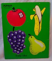 Vintage 1970&#39;s Playskool Fruits I Like 4 Piece Wooden Frame Tray Puzzle 155-18 - £13.06 GBP