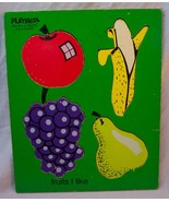 VINTAGE 1970&#39;s PLAYSKOOL FRUITS I LIKE 4 Piece WOODEN FRAME TRAY PUZZLE ... - $22.34 CAD