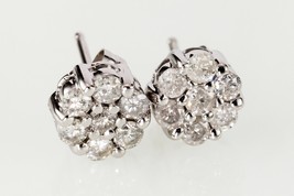 10K White Gold Diamond Floret Stud Earrings W/Butterfly Backings Apx 56 CTW - $640.32