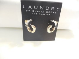 Laundry By Shelli Segal 1/2&quot; Gold Tone Pave Huggie Small Hoop Earrings R... - £14.35 GBP