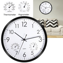 12&quot;Analog Wall Clock Large Modern Round Thermometer &amp; Humidity Silent Home Decor - £32.07 GBP