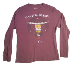 Levi Strauss Co Thermal Shirt Men L Large Long Sleeve Maroon Cotton Sout... - £11.13 GBP