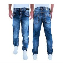 Men&#39;s CD398 Fashion Blue White Stitch Denim Pants - £156.88 GBP
