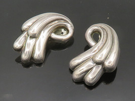 MEXICO 925 Silver - Vintage Shiny Swirl Heavy Non Pierce Earrings - EG10283 - £101.47 GBP