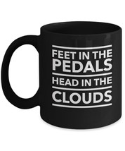 Feet in the Pedals Head in the Clouds - gift for cyclists black coffee mug 11oz - £19.84 GBP