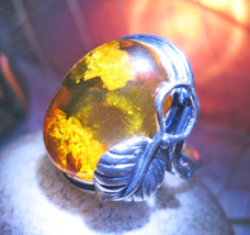 Haunted Ring 100 SACRED ENERGIES MAGICK 925 AMBER FEATHER WITCH Cassia4  - £23.07 GBP