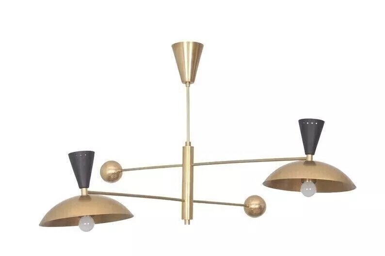2Light Dome Pendant MidCentury Modern Raw Brass Sputnik chandelier light... - €341,23 EUR