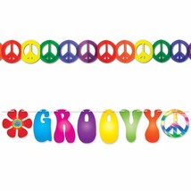 Peace Sign &amp; Groovy Banner Garlands for Tie Dye Hippie, 60&#39;s, and 70&#39;s D... - £10.58 GBP