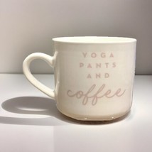 Yoga Pants and Coffee Stoneware Mug Cup Funny Message White Pink Opalhou... - $11.76