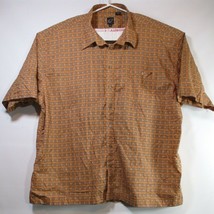 Cotton Reel Button Up Short Sleeve 100% Cotton Shirt Orange Geometric Me... - $14.99