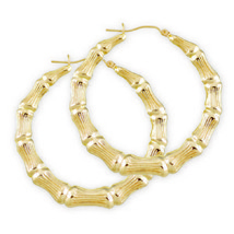 14K GOLD FILLED PINCATCH HOOP BAMBOO EARRINGS /no personalized 2 1/2 inch - £10.14 GBP
