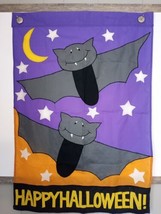 Vtg Halloween Yard Garden Flag Decor Orange Purple Gray White Black Bats 40&quot;x28&quot; - £9.03 GBP
