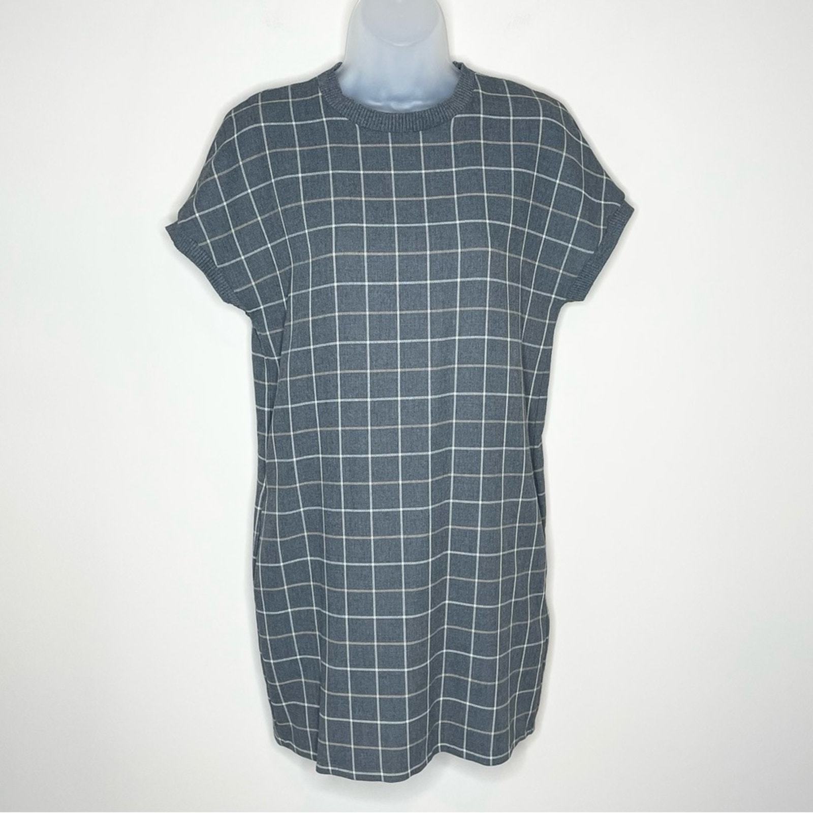 ZARA Trafaluc Gray Windowpane Plaid Mini Dress Size XS career office - $24.19