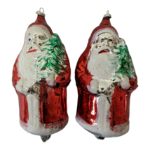 (2) Vintage West Germany 6&quot;  Mercury Glass Santa Christmas Figural Ornaments - £32.14 GBP