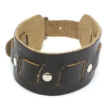Brown Leather Buckle Bracelet with Metal Rivets - $10.88