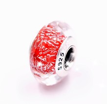 TOP 2016 Spring 925 Silver Handmade Red Shimmer Faceted Murano Glass Charm - £9.82 GBP