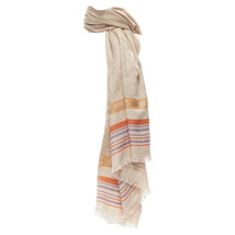 Etro Home Collection Merino Wool Logo Stripes Scarf Women Beige One Size - £304.91 GBP