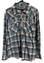 Casual Country Mens Size L Pearl Snap Shirt Blue Black Plaid Western - $13.98