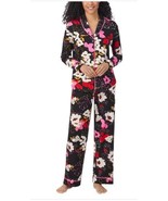 Room Service Womens Pajamas Black Multicolor Floral Pockets Long Sleeves - $42.99